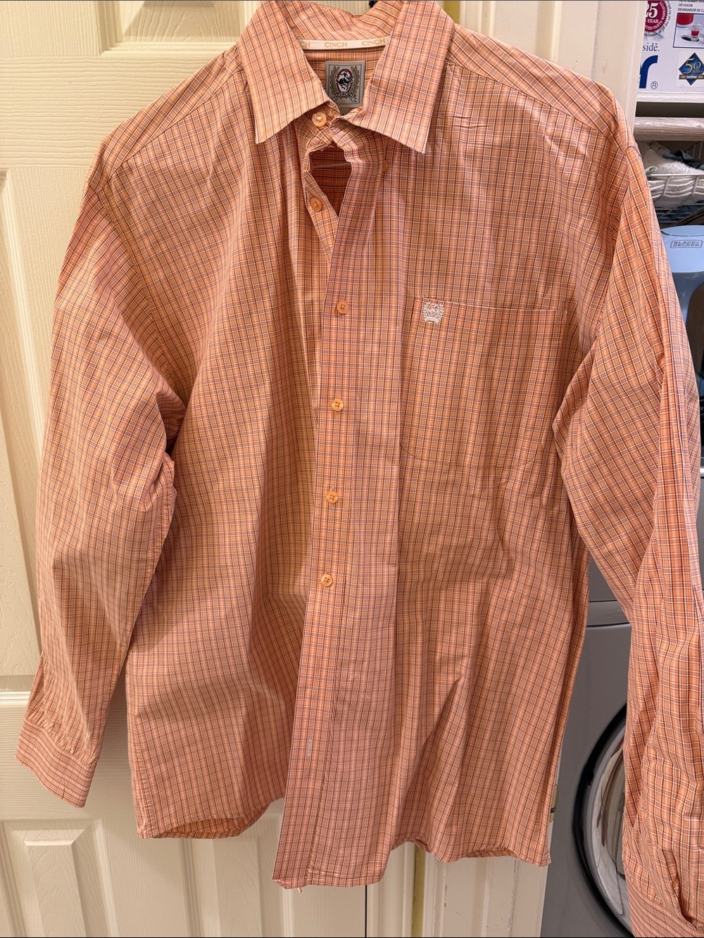 Cinch Men's Orange and White Plaid Button-Down Shirt